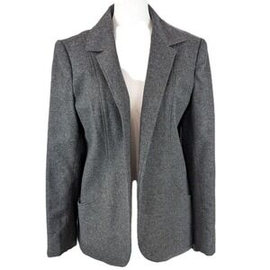 Vtg Country Suburban Wool Blazer Sz 10 Gray Open Front Italian Fabric USA Career